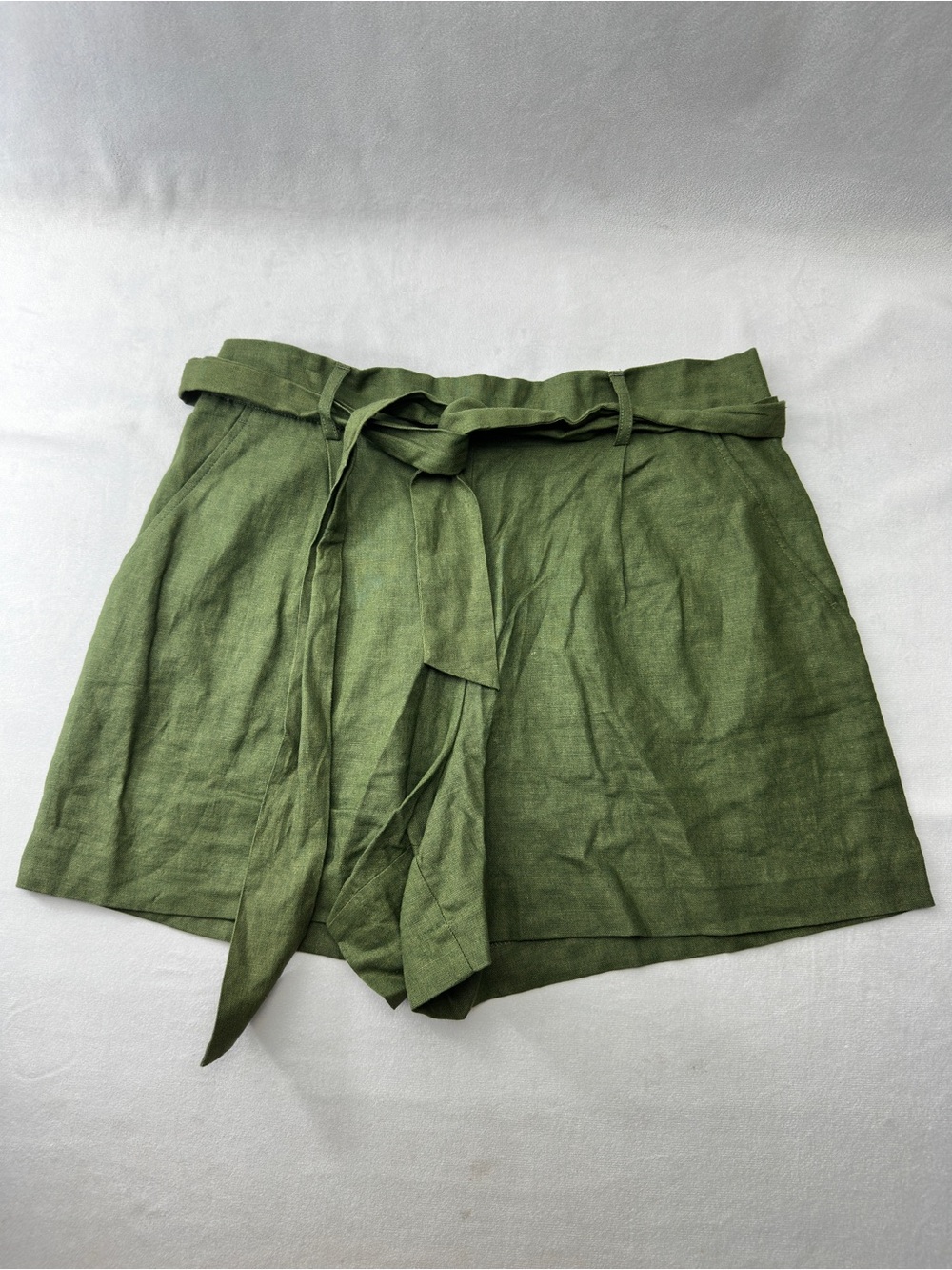 Dalia Linen Shorts Olive Green Womens Belted High Rise Medium Coordinating Knit